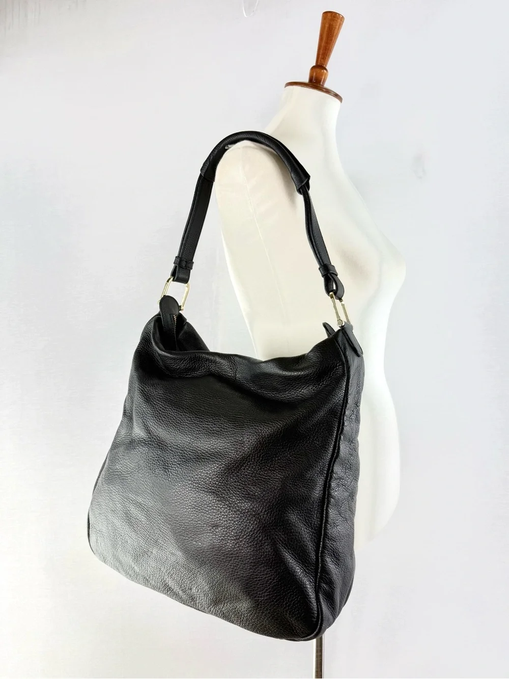 & Other Stories Black Pebbled Leather Slouchy Hobo Shoulder Bag